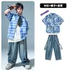 Moda Infantil Hip-Hop Ropa de Moda Camisa a Cuadros Hip-Hop para Niño Chaleco de Mezclilla Traje Moda Veraniega para Niña Hip Hop