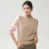 Chaleco de cachemira sin mangas y cuello redondo para mujer, camiseta interior de punto otoño/invierno, suéter, capa interior cálida, top tipo chaleco