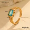 Anillo Cuadrado de Zirconia Estilo Retro Mid-Century Transfronterizo Anillo Abierto Colorido Esmeralda Acero Inoxidable Chapado en Oro de 18K Anillo