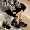 Meias de lã trançada para crianças outono e inverno grossas quentes listradas japonesas barras paralelas meias de cano médio meias vintage de pelo de caxemira