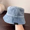 Chapéu de Pescador Vintage em Jeans Lavado Estilo Coreano para Mulheres, Chapéu Bucket de Cor Sólida com Aba Curta para Sol de Verão, Chapéu de Tecido para Proteção Solar ao Ar Livre, Moderno