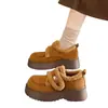 Mocasines Mujer 2026 Nuevo Estilo Más Terciopelo Venta Caliente Superficie de Cuero Zapatos Birkenstock Suela Gruesa Aumenta Altura Personas Bajas Zapatos de Algodón Cálidos de Invierno