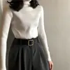 Tejido de hilo de núcleo, suéter de cuello alto para mujer, colección otoño 2025, capa interior versátil, efecto adelgazante, top corto de punto pullover