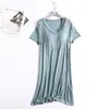 Vestido de Dormir de Manga Corta Integrado de Color Sólido, Ajuste Holgado, con Copas, Escote en V, Estilo Nuevo de Primavera y Verano, Dropshipping