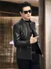 Nueva chaqueta casual de cuero genuino Haining para otoño e invierno, estilo de negocios ligero, cuello alto, chaqueta corta de motociclista para hombre