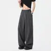 Calça Casual Listrada Estilo Old Money Nova para Primavera/Verão 2026 Masculina, Tamanho Grande, Caimento Solto, Calça Wide Leg Drapada de Seda Gelada, Calça Longa