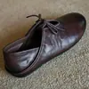 Otoño 2026 Nuevo Estilo Francés Retro Piel de Flor de Grano Superior Punta Redonda Suela Suave Con Cordones Mary Jane Zapatos Planos de Moda