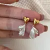 Colgante de sirena con bloques de color estilo coreano, diseño de nicho, diseño vintage, colgante con borla de plumas, pendientes versátiles y elegantes