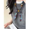 Bufanda de Seda con Cuentas a Cuadros Vintage para Mujer, Nuevo Estilo Otoño e Invierno, Accesorio Versátil para Suéter de Uso Diario, Accesorio Decorativo Exquisito de Nicho