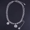 Colar Hip-Hop de Camada Dupla para Boate Celebridade da Internet Simples Colar Smiley Face Escuro Moda Feminina Beleza Corrente de Roupa