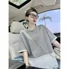 Camiseta de Verano para Mujer Talla Grande 150 kg con Parche de Encaje Pesado, Mangas Cortas, Tacto de Alta Gama, Corte Holgado, Top de Hombro Regular