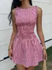 Vestido más vendido de Amazon 2026: Vestido Clásico de Cuadros de Longitud Media con Cintura Elástica Fruncida, Sin Mangas, Verano