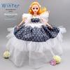 Estilo japonês vestido organza Barbie presente chaveiro pingente aniversário das crianças 3D boneca presente puff manga