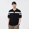 Polo de Punto de Seda de Hielo Bloque de Color de Gama Alta para Hombre de Manga Corta Verano Nueva Tendencia Camiseta Versátil para Hombre con Cuello