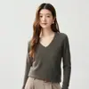 Baicai Rong 2026 Otoño Nuevo Suéter de Cachemira para Mujer con Cuello en V Color Sólido Ajuste Delgado Tejido Capa Base