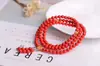 108 Pulseras Finas de Cinabrio Rojo, Pulseras de Cinabrio de Múltiples Círculos, Pulseras Versátiles Elegantes y Amigables con la Piel, Perlas Redondas de 8 mm