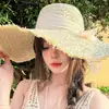 Sombrero de paja con ala ancha y tiras para mujer, estilo coreano, transpirable, para verano, playa, vacaciones, pescador