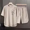 Conjunto Casual de Duas Peças com Shorts e Manga Curta para Verão Alta Qualidade Respirável Novo Estilo Chinês Tendência Nacional Solto Traje Esportivo para Corrida Homens