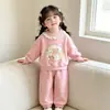 Nuevo Set Dulce de Encaje con Cuello Redondo para Niñas de Primavera y Otoño Estilo Coreano Dibujos Animados Bebé Comercio Exterior Casual Conjunto de Dos Piezas Más Vendido