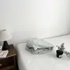 Juego de tres piezas de sábana individual de algodón lavado de color sólido al por mayor, funda de edredón y funda de almohada de algodón puro teñido en hilo, azul para dormitorio de estudiante