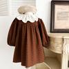 Novo Vestido de Menina Outono Bebê Estilo Coreano Manga Longa Gola de Renda Floral Vestido Princesa Roupa de Engatinhar para Bebê