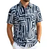 Estación independiente de Amazon ropa cruzada para hombre camisa de manga corta patrón de rayas abstractas hawaianas camisa casual dropshipping