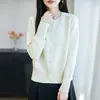 Cardigan de Punto de Algodón Puro con Cuello Redondo de Manga Larga para Mujer, Color Sólido, Holgado, Versátil, Abrigo Superior, Nuevo Otoño/Invierno 2026