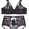 Liquidación Especial Más Vendido Marca de Moda de Comercio Exterior Europeo y Americano Sexy con Apliques Espalda Hermosa Ultra Delgado Encaje Conjunto de Sujetador Cintura Alta