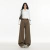 Pantalones casuales nuevos estilo retro holgado para mujer, otoño, cintura alta, adelgazantes, rectos, pantalones de mujer