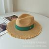 Verano Nuevo Estilo Rafia Borde Crudo Color Caramelo Sombrero de Jazz Sombrero Casual para el Sol Vacaciones Marinas Sombrero de Playa Tendencia de Mujer