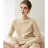 Suéter de cachemira 100% pura de doble hebra engrosada para mujer, cuello semialto, dobladillo enrollado, jersey holgado, estilo minimalista, capa base