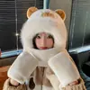Bonito Gorro de Peluche Otoño e Invierno para Mujer, Set de Tres Piezas con Bufanda y Guantes, Gorro Integrado Forrado de Felpa y Engrosado, Resistente al Viento y Cálido para Exteriores