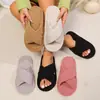 Zapatos de Algodón para Muebles de Interior de Otoño/Invierno para Mujer Suela Gruesa Felpa Cálida Zapatos Postparto Abertura de Correa Única Pantuflas de Algodón para Mujer Espuma
