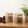 Pote de Vidro com Padrão Embossado Espesso Recipiente para Armazenamento de Cereais na Cozinha Estilo Corda de Cânhamo Garrafa para Armazenamento de Lanches Flores Chá Produtos Secos