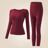 Conjunto de Ropa Interior Térmica de Moda Otoño e Invierno para Mujer con Mangas Largas y Pantalones Largos, Traje Térmico de Capa Base Ajustado
