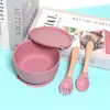 Conjunto de Louça de Silicone Amazon Ventosa de Silicone com Tampa Tigela Tigela para Comida de Bebê Colher e Garfo de Madeira para Aprendizado de Bebê