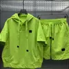 Conjunto de Dos Piezas para Hombre: Sudadera con Capucha Deportiva Fina de Marca de Moda, Mangas Cortas y Shorts, Traje Casual Holgado de Moda