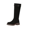 Botas de Gamuza Redondas con Tacón Grueso para Mujer Estilo Nuevo 2025, Botas Altas Marrones hasta la Rodilla, Botas de Caballero Altas con Hebilla de Cinturón