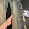 Jeans Masculino Vintage Lavado Retro Americano Rasgado Verão Tendência Marca Scoundrel Estilo de Rua Cool Perna Reta Emagrecedor Micro Flare
