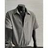 Camisa Rayada Casual de Manga Corta a la Moda, Estilo Japonés Holgado, Unisex de Verano Versátil con Dobladillo Elástico Camiseta para Pareja