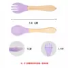 Cuchara Tenedor de Silicona para Bebé Dumo con Mango de Madera traje Cuchara Tenedor para Alimentación Infantil Suave Resistente a Caídas Alimentos Complementarios para el Hogar del Bebé