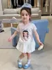 Ropa Infantil para Niñas, Camiseta de Manga Corta, Verano Delgado Casual Dibujos Animados Falso Dos Piezas Ropa Infantil, Ropa de Bebé Clase A