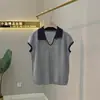 Top de punto para mujer, casual, suave y elegante, con bloques de color estilo ins, cuello, manga corta, delgado, holgado y versátil, verano 2025