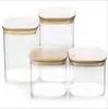 Frasco de Almacenamiento Personalizado con Cuchara, Frasco de Bambú Cuadrado con Tapa, Frasco para Granos de Cocina, Dulces, Té, Frasco Sellado para el Hogar