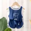 Conjunto de Colete de Seda Gelada Novo de Verão para Meninos e Meninas, Conjunto Casual de Duas Peças com Shorts sem Mangas, Colete de Secagem Rápida Tendência