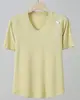 Camiseta de Manga Corta con Cuello en V de Algodón Puro Premium en Stock para Mujer, Top Corto Casual Ajustado para Primavera y Verano, Mayoreo
