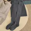 Meias 3/4 Femininas Estilo Coreano Ins Cor Sólida Versátil Meias Longas Outono e Inverno Algodão Penteado Estilo Básico Meias Largas Sem Costura