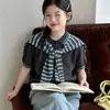 Suéter de Punto de Manga Corta Estilo Coreano para Niñas, Moderno y Sencillo, Chal Desmontable, Lyocell Delgado, Corte Holgado para Niños y Niñas