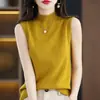 Chaleco de punto base de manga corta para primavera y otoño, adelgazante, de cuello semi-alto, versátil, ajustado, con temperamento, para interior y exterior