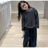 Ropa Infantil Estilo Coreano 2025 Otoño Nuevo Estilo Cárdigan a Rayas para Bebé Niña Top con Cordones Pantalones de Mezclilla de Pierna Ancha Conjunto de Tres Piezas